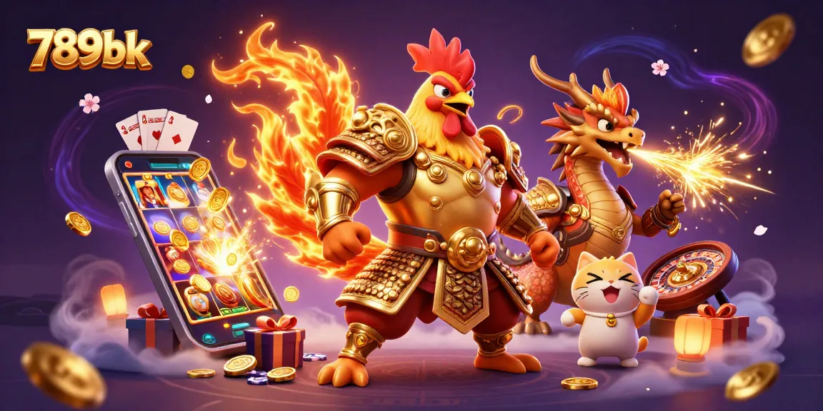 Bet big with 789bk as the roaring rooster warrior and dragon ignite the excitement of casino action.