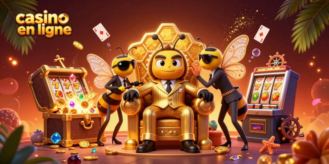 Découvrez un monde de casino en ligne avec un boss abeille 3D entouré d'éléments riches et éclatants.