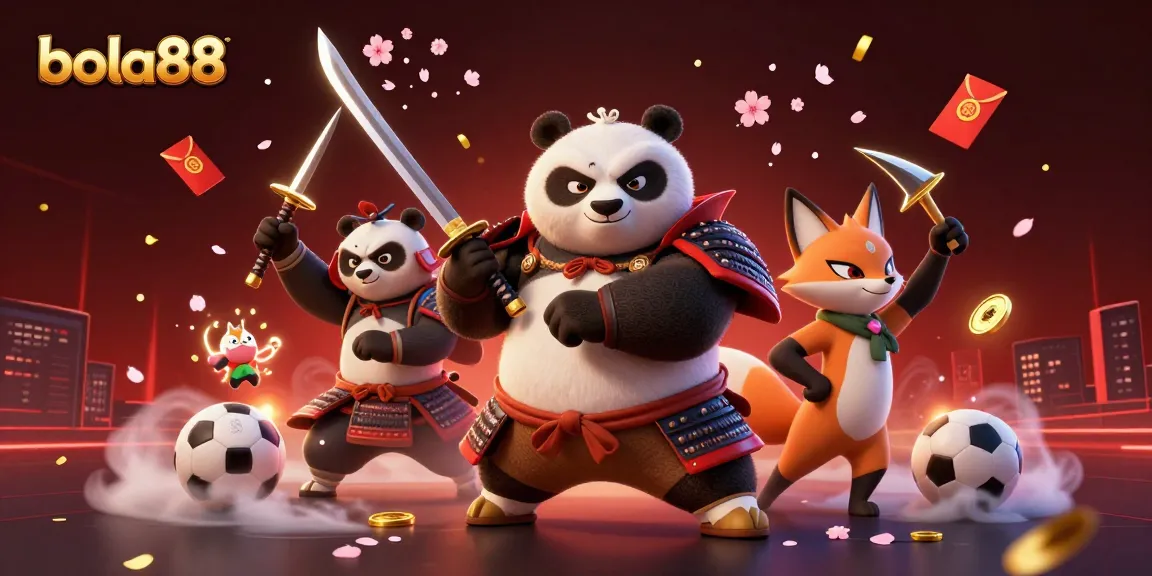 Experience intense sports betting action with bola88 featuring samurai panda and ninja fox.