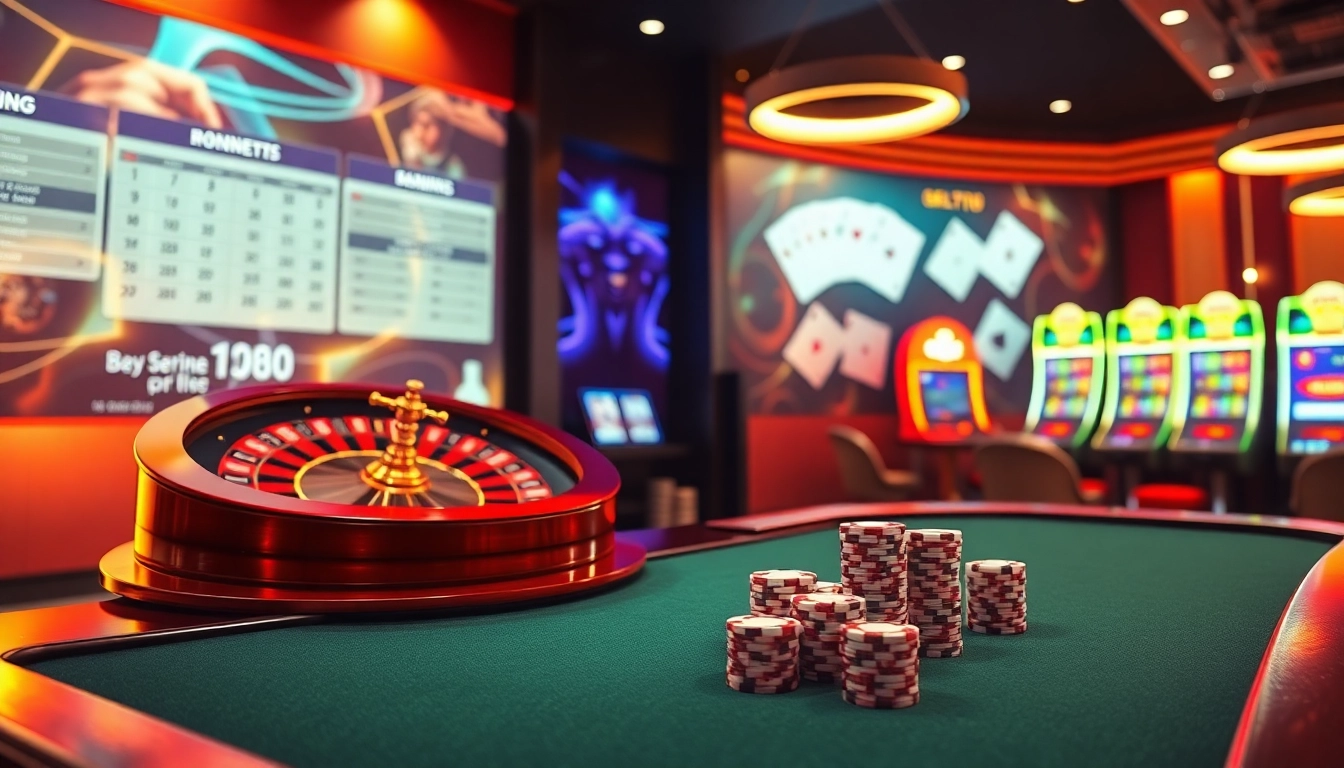 Scène engageante illustrant un casino en ligne 2026 avec des éléments de jeu vibrants.