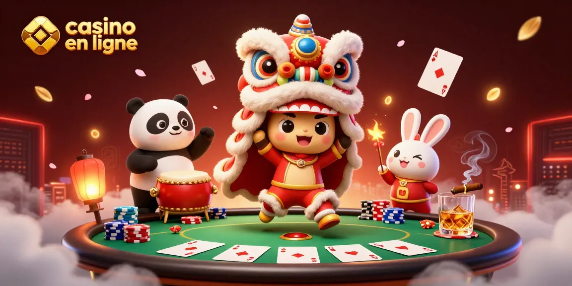 Illustration animée avec deux personnages dans un costume de lion, symbole du casino en ligne.