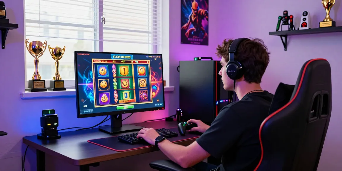 Engaging GARUDA303 login gaming scene with colorful slot games and joyful player.
