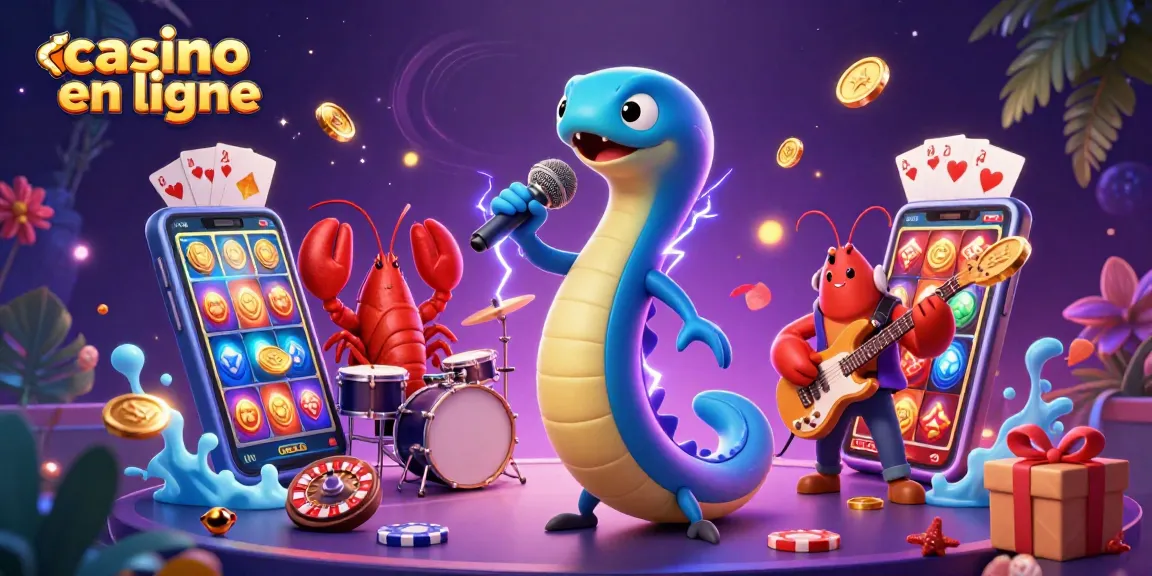 Illustration d’un casino en ligne mettant en scène un DJ anguille électrique et des musiciens sous-marins.