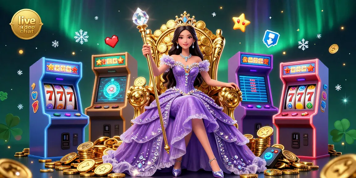 Engage with others in live video chat surrounded by vibrant casino elements and animated game icons.