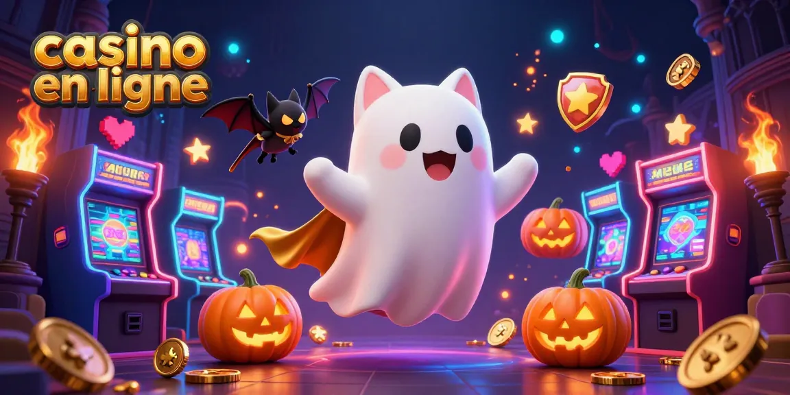 Jouez au casino en ligne avec un chat fantôme et une chauve-souris dans une ambiance de casino hanté.