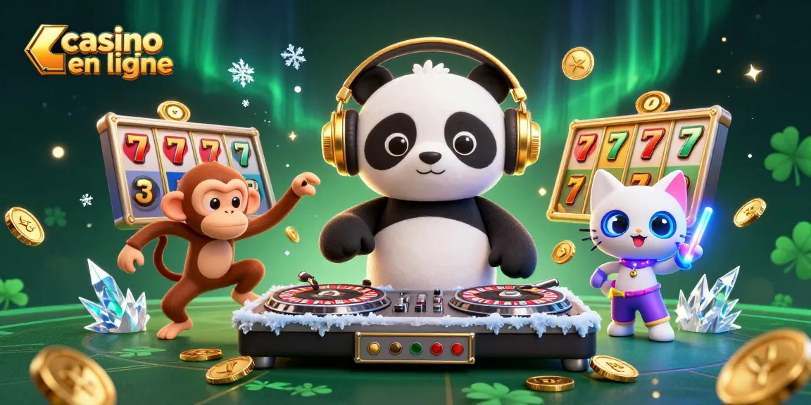 Découvrez le casino en ligne avec notre panda DJ enjoué tournant les rouleaux des machines à sous.