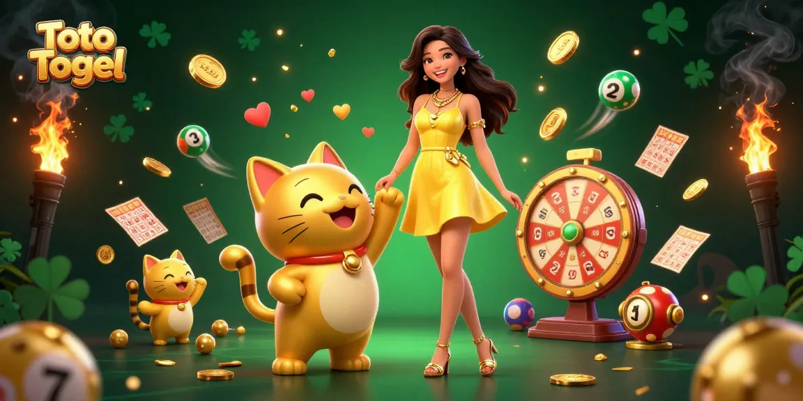 Engage in Toto Togel excitement with our vivid bingo illustration featuring a cheerful Asian woman and a golden lucky cat.