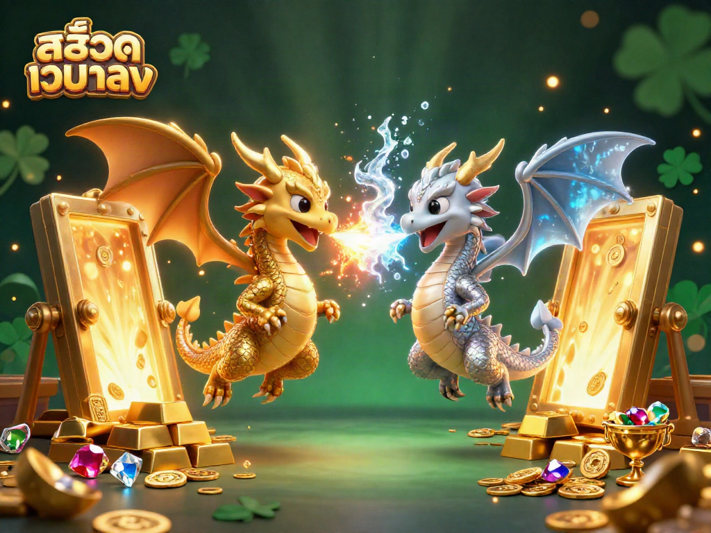 Play thrilling สล็อตเว็บตรง games featuring dragons and treasure in this vivid illustration.