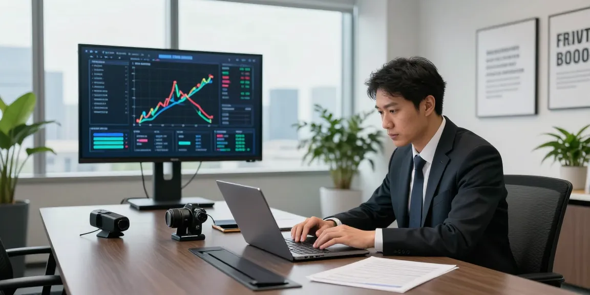 Dynamic office scene illustrating asset tracing process with investigator analyzing financial documents.