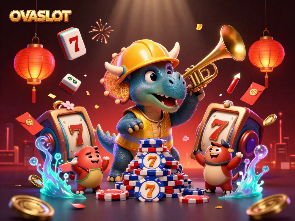 Celebrate wins at OVASLOT with a vibrant scene of gambling excitement and lively characters.