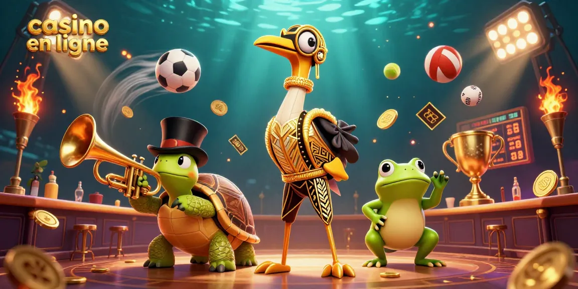 Jouer dans un casino en ligne avec une scène dynamique de jeux et personnages animés.