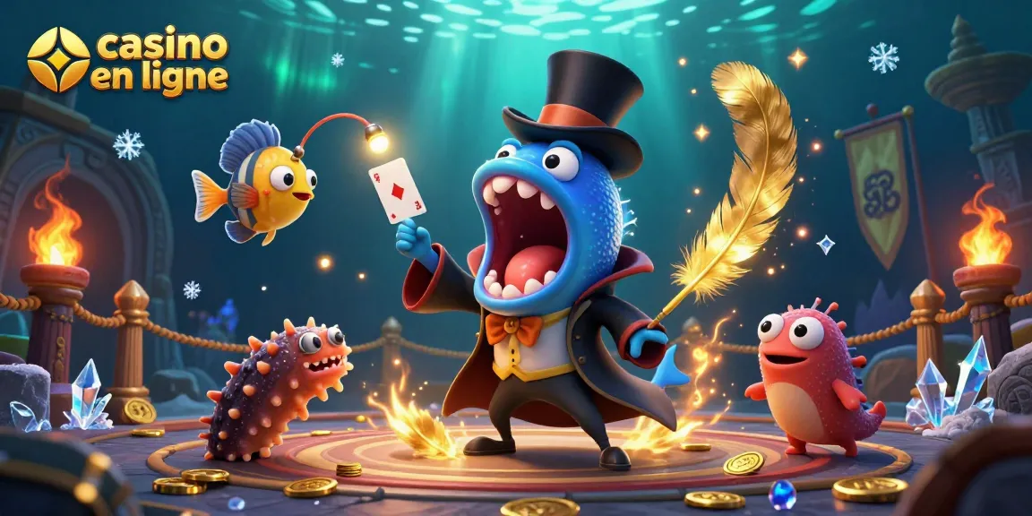 Découvrez le spectacle de jeux de casino en ligne avec un poisson-lanterne et une anguille illuminée en scène.
