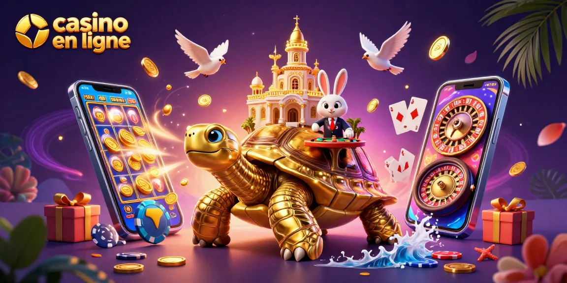 Jouer dans un casino en ligne avec une tortue dorée et un croupier lapin dans une scène animée