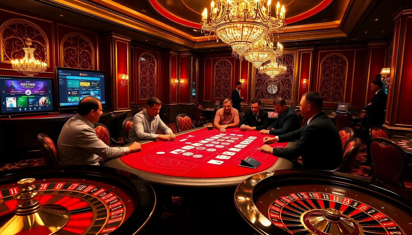 Jeu de poker excitant dans un casino en ligne 2026 luxueux avec des jetons et des cartes vibrants.