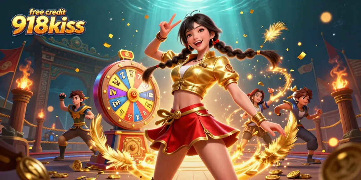 Experience the excitement of free credit 918kiss with vibrant slot reels and a joyful atmosphere