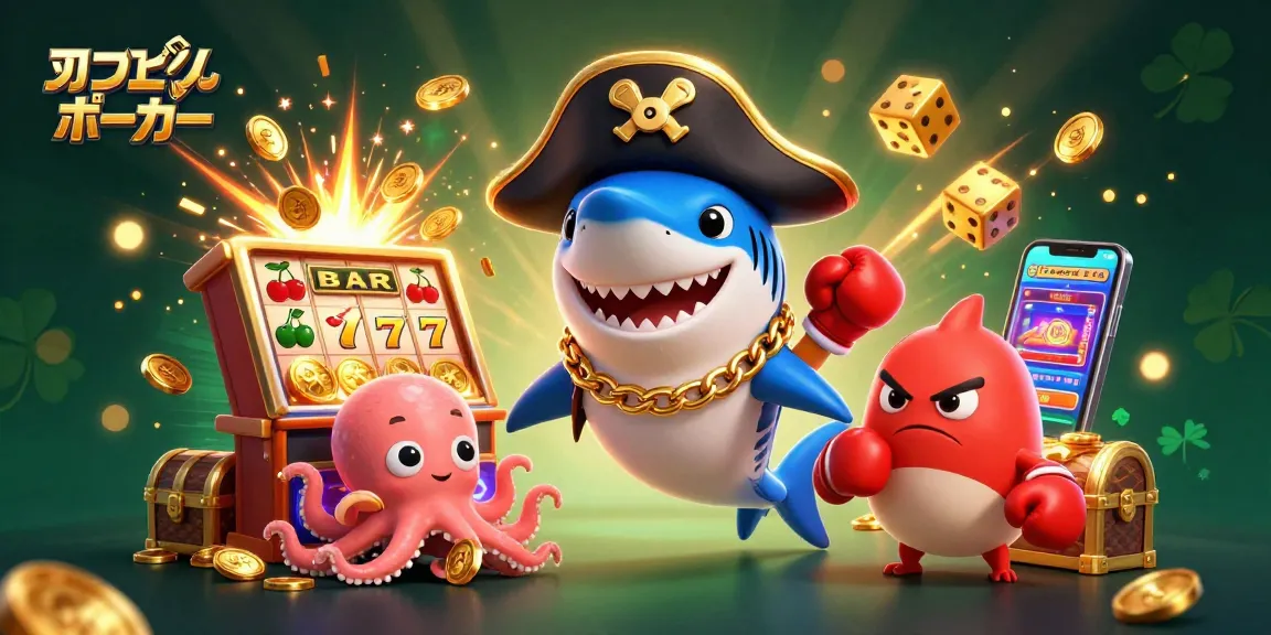 リアルマネーで楽しむオンラインポーカーの世界で、海賊サメと仲間たちが勝利の瞬間を共有します。