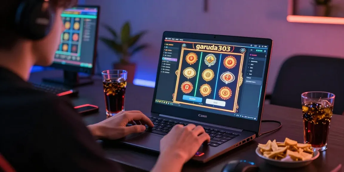 Enjoying gaming session on garuda303 login platform amidst vibrant decor and snacks