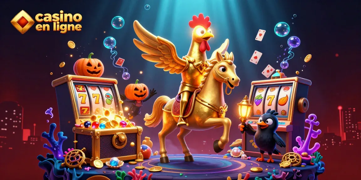 Un jeu captivant dans un casino en ligne avec un coq doré et des éléments de jeu colorés.