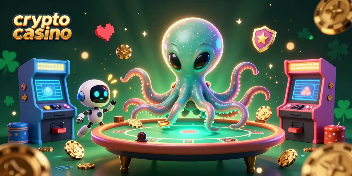 Casino crypto : table de poker holographique flottante avec un personnage extraterrestre