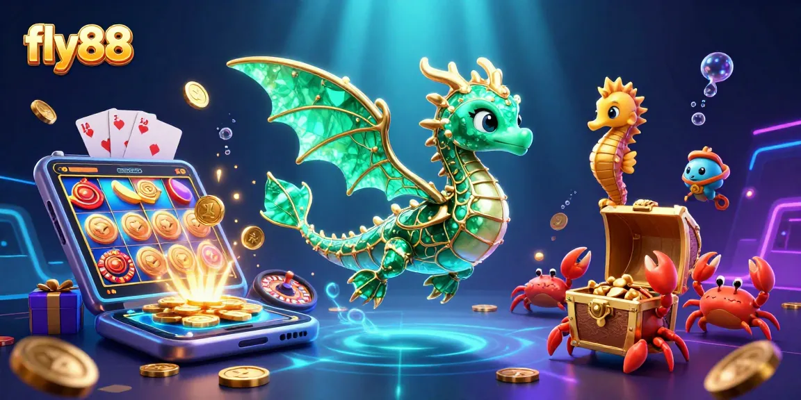 Engage with thrilling slots at fly88, featuring a majestic sea dragon and vibrant casino elements.