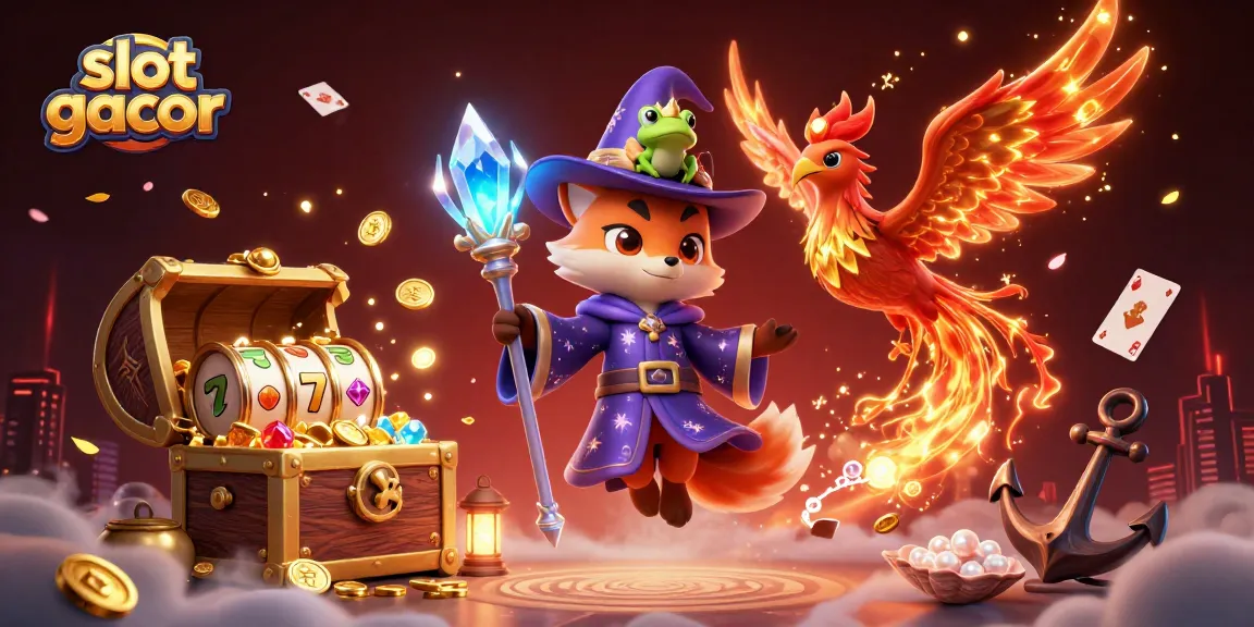 Engage with the slot gacor scene featuring a wizard fox, phoenix, and vibrant casino elements.