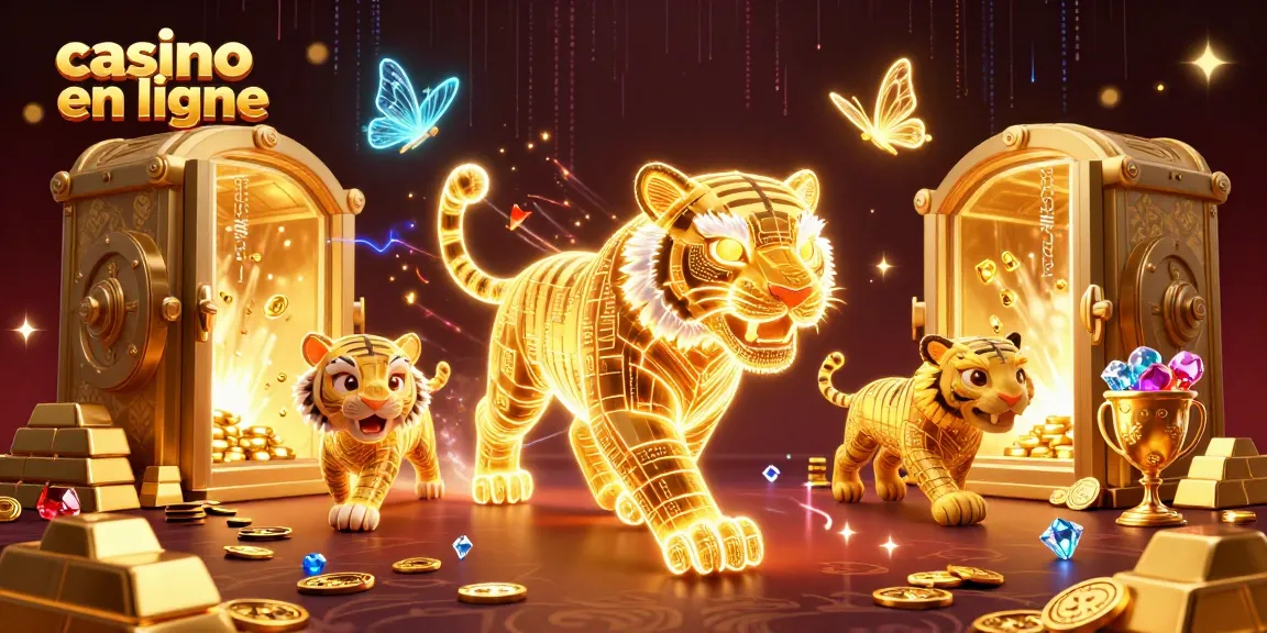 Le casino en ligne propose un tigre en lumière, symbole de gains, parmi des trésors scintillants.