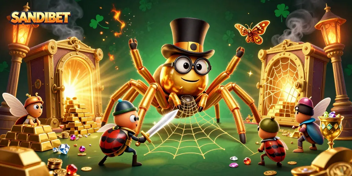SANDIBET offers thrilling gameplay with a giant tarantula and a beetle knight amidst treasures
