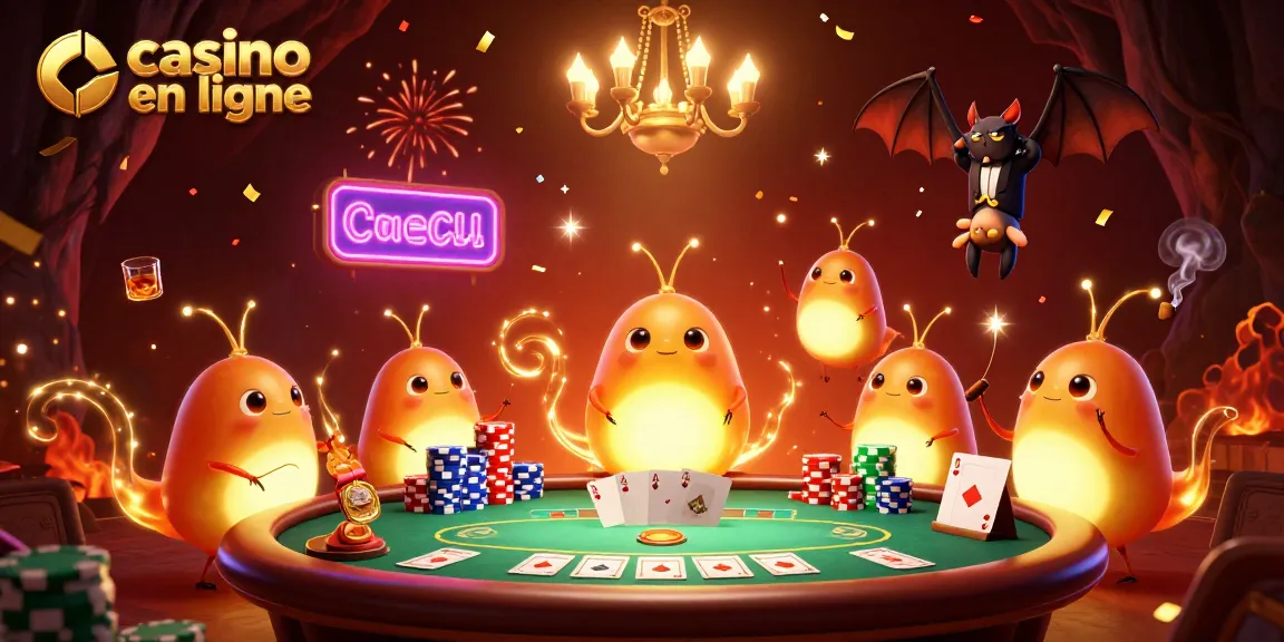 Les lucioles illuminent un casino en ligne avec leurs lumières dorées et un croupier chauve-souris.