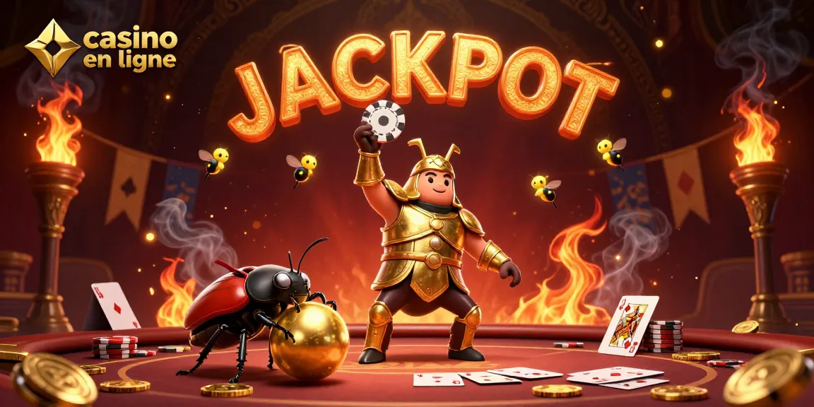 Vivez l'excitation du casino en ligne avec une illustration 3D de héros et jackpots.