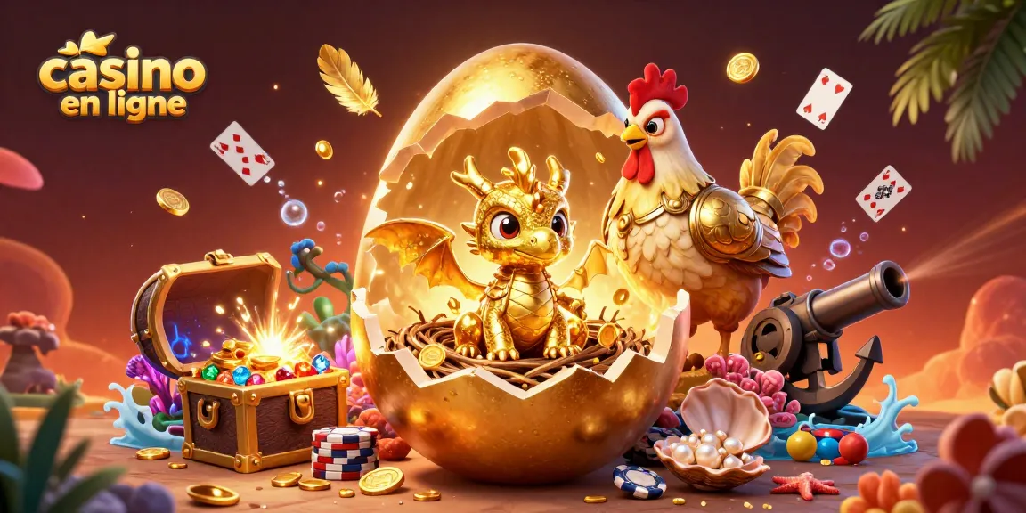 Plongez dans l'univers ludique du casino en ligne avec un dragon doré autour de jetons de poker.