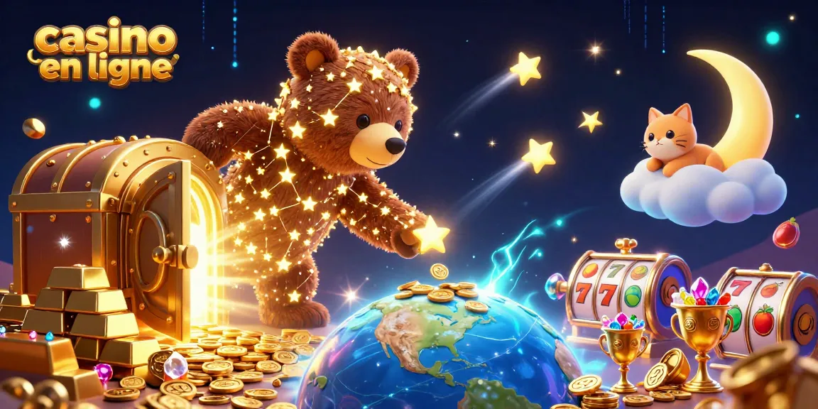 Plongez dans l'univers du casino en ligne avec une illustration captivante remplie de trésors scintillants.