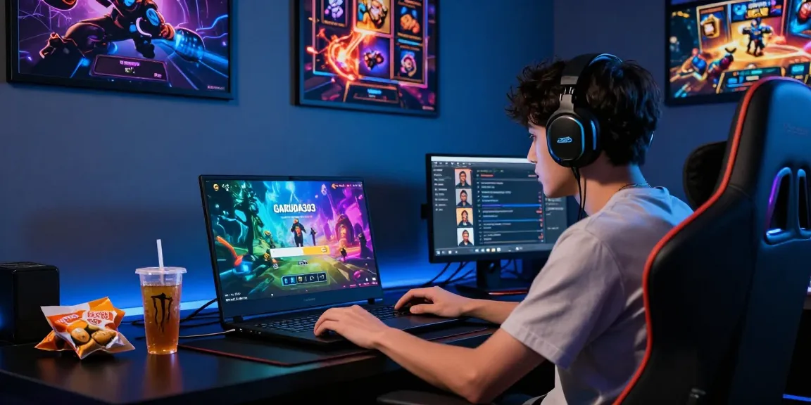 Player engaged in GARUDA303 login on laptop, showcasing an immersive online gaming environment.