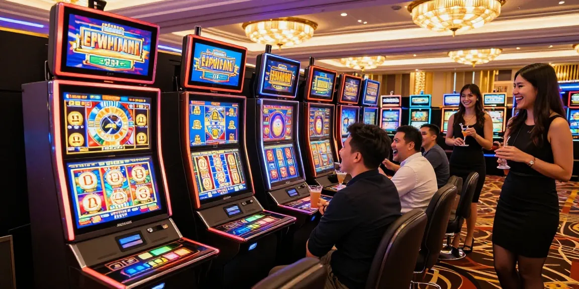 Players enjoying thrilling slot pulsa games in a vibrant casino setting