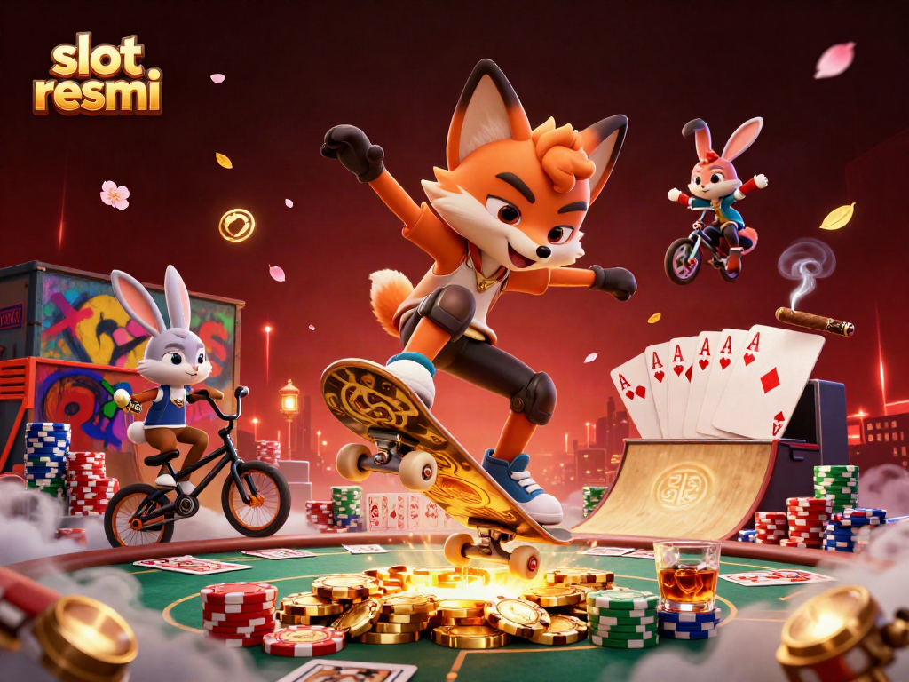 Experience thrilling gameplay at slot resmi, featuring vibrant casino action with animated characters and colorful gaming elements.