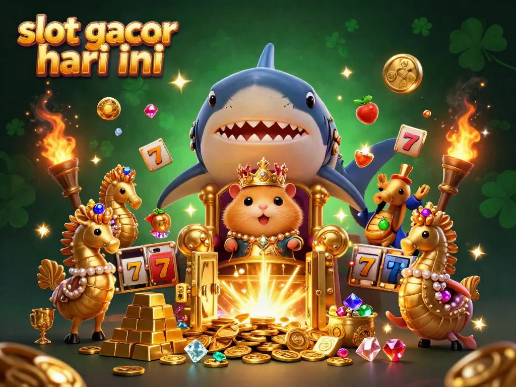 Visualisasi slot gacor hari ini dengan raja hamster emas dan harta berlimpah dalam permainan slot.