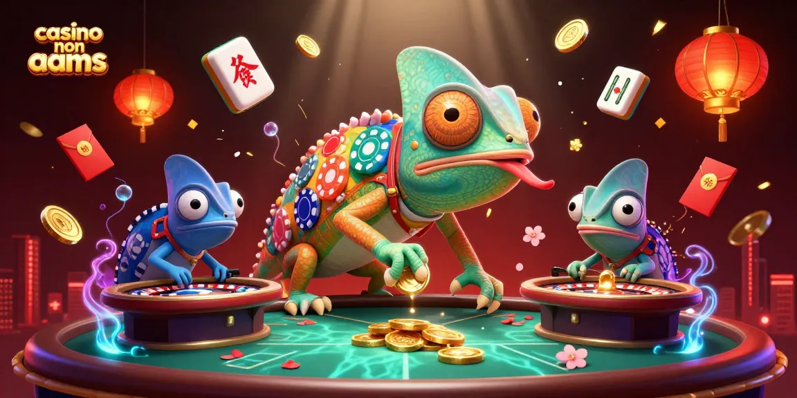 Gioca nei migliori casinò non AAMS, caratterizzati da un camaleonte che attira monete d'oro in un ambiente festoso.