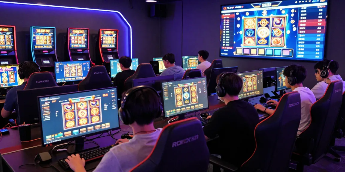 ROKOK88 link login interface displayed on screens in vibrant digital gaming environment, showcasing exciting slot games.