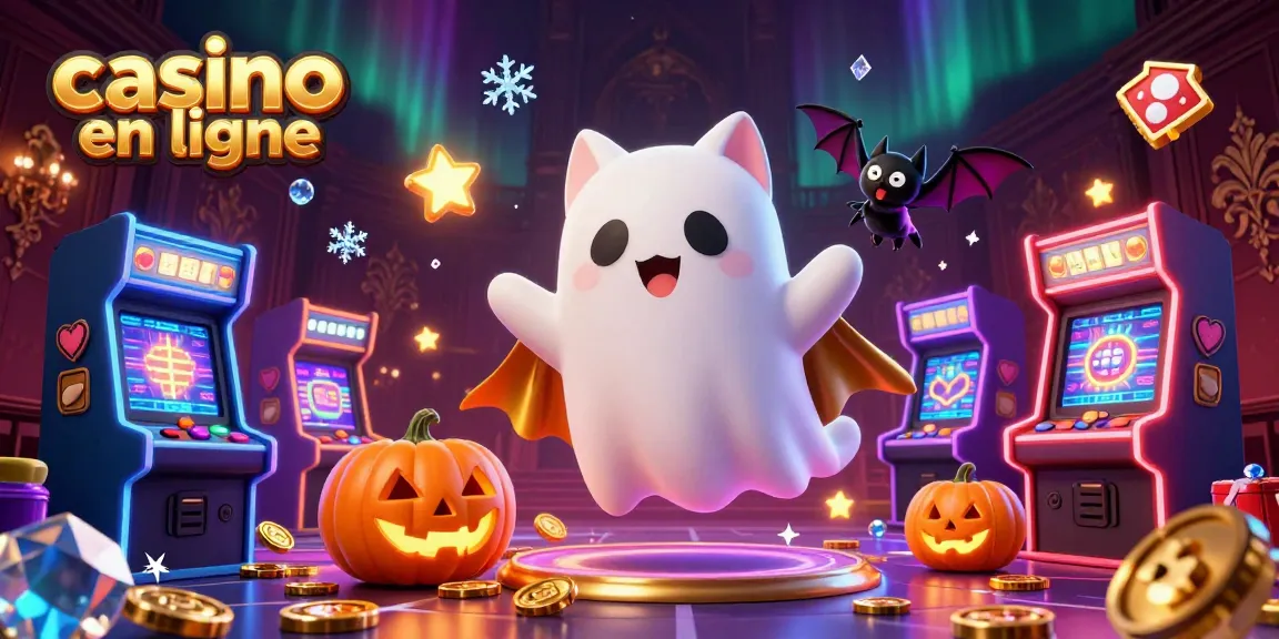 Une ambiance immersive de casino en ligne avec un chat fantôme et des éléments ludiques.