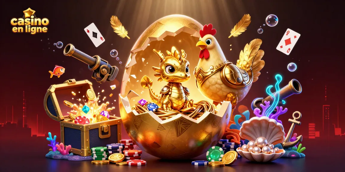 Casino en ligne : illustration dynamique avec un dragon doré sur des jetons de poker et des éléments de jeu