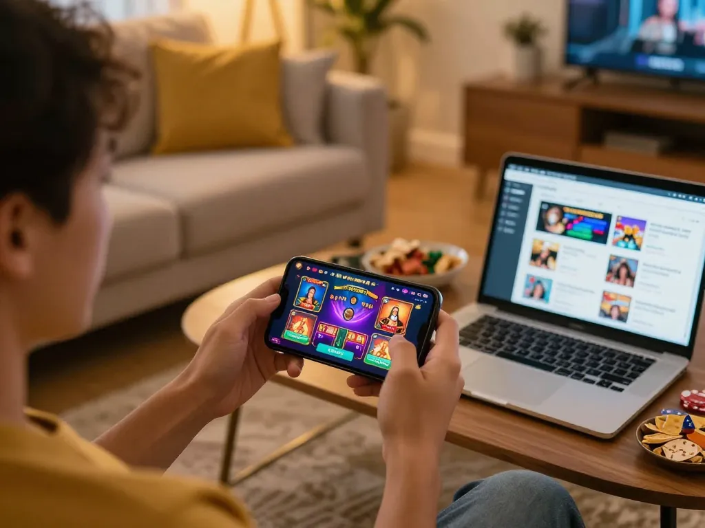 Player enjoying casino gaming on mobile app from home, exploring casino stranieri che accettano italiani