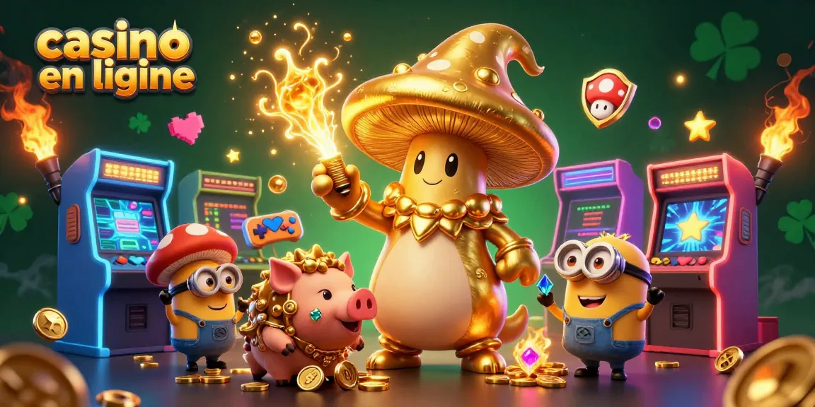 Illustration d'un mage champignon doré avec un cochon truffier, symbolisant le casino en ligne.