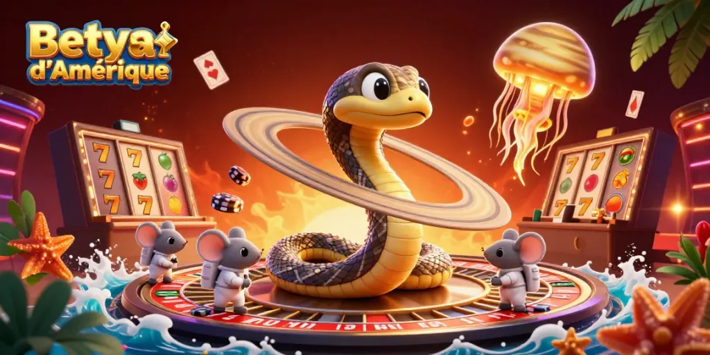 Place bets on Betya Prix d'Amérique with colorful casino-themed elements in a dynamic 3D illustration.