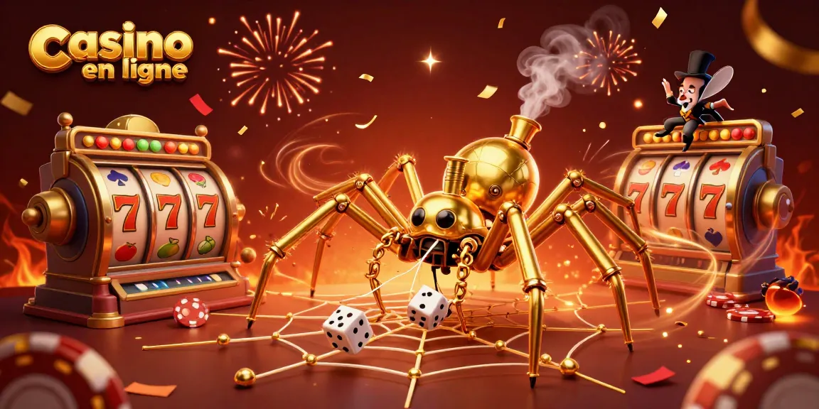 Animations captivantes au casino en ligne avec une araignée steampunk et des éléments de jeu.