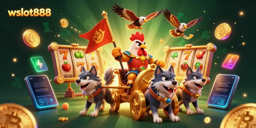 Mainkan wslot888 dengan ilustrasi 3D yang penuh simbol jackpot dan keberuntungan.