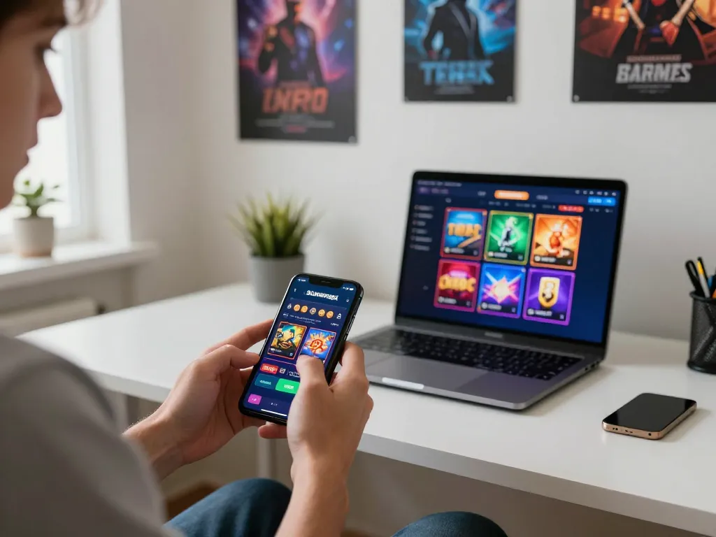 Engaging gaming experience with sunwinapk mobile app in a cozy home office setting