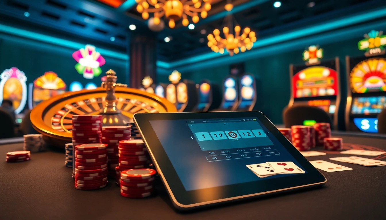 Scène captivante avec des jetons de poker et des cartes sur la table de jeu du casino en ligne 2026, mettant en avant l'excitation.
