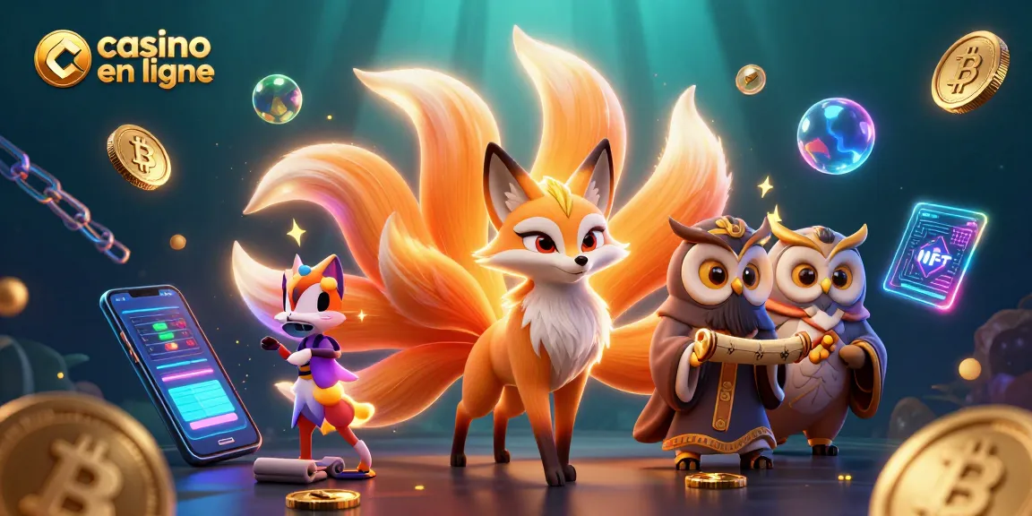 Jouez au casino en ligne avec une scène animée mettant en avant un renard à neuf queues et un hibou sage.