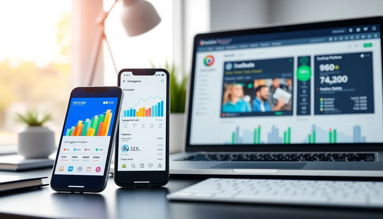Showcase an effective Instagram smm panel interface on a modern workspace setup.
