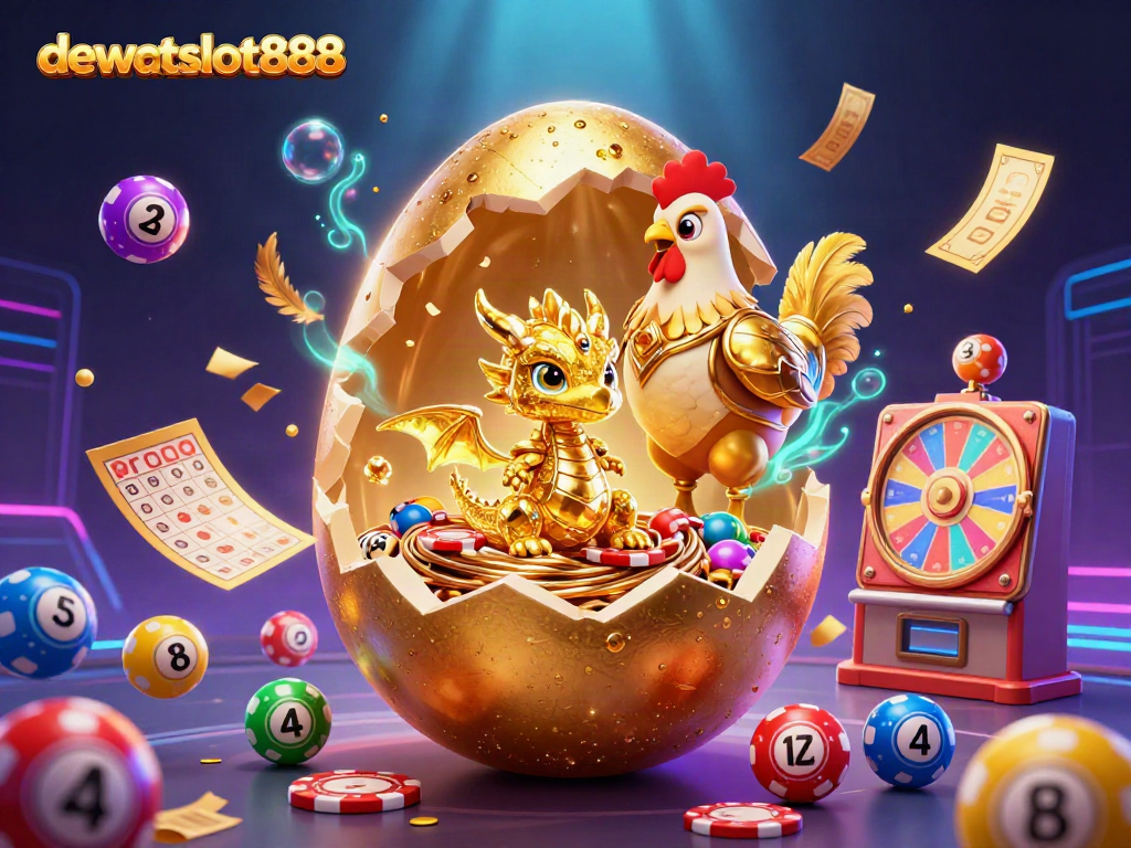Permainan slot online dengan dewataslot888 menampilkan naga emas dan chip poker.