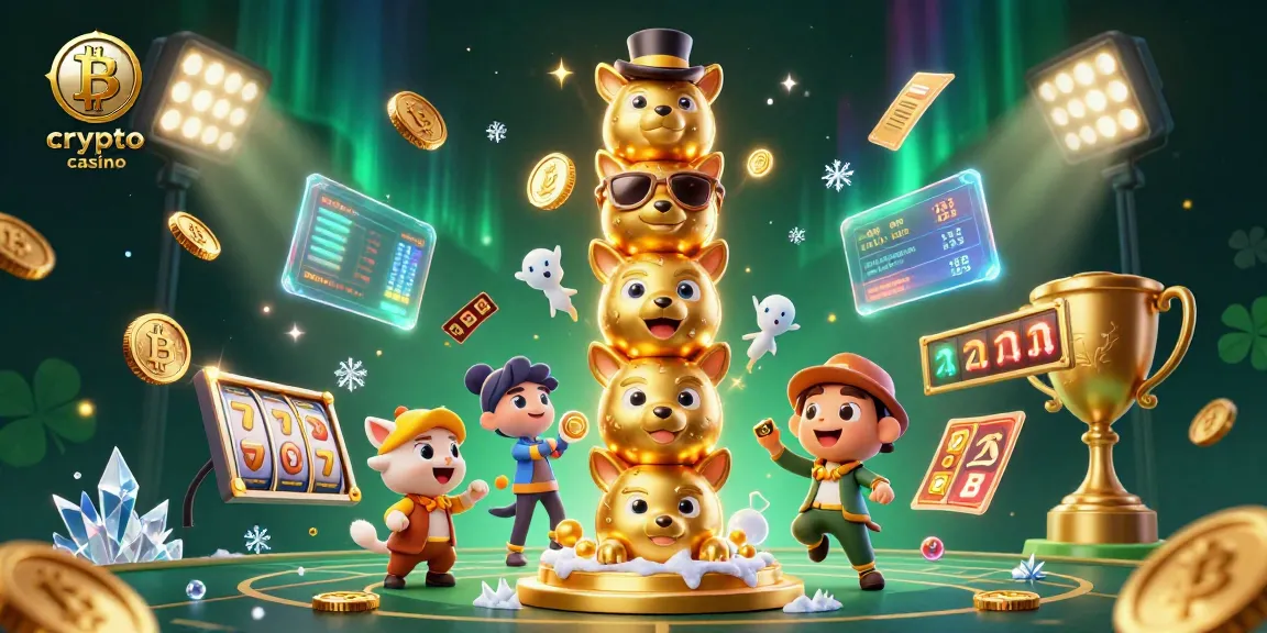 Découvrez un casino crypto coloré et dynamique avec un totem animé, jetons Bitcoin et détails extraordinaires.